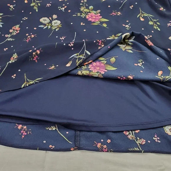 Moa Moa Dress Women Plus 2X Navy Blue Floral Bell Sleeve Lace Trim Lined Boho - Picture 6 of 13